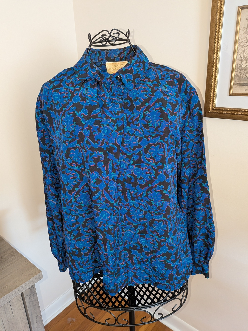 Vintage Country Sophisticates by Pendleton Blue Floral Blouse XL